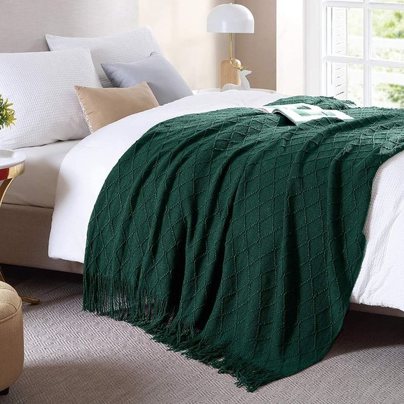 Tassel Knit Throw Cozy Fringe Patterned Blanket - Picture 7 of 14